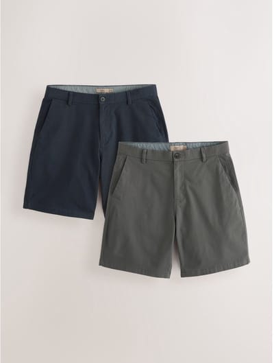 Next - Heren - Ruimvallende pasvorm. - Set van 2 chinoshorts met stretch - Blauw