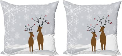 ABAKUHAUS Kerstkussensloopset (2 stuks), Rendier Noel, 50 cm, Bruin Lichtgrijs Wit