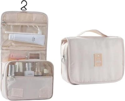 Toilettas Base met haak - M - Beige - Reis toilettas - Ophangbaar