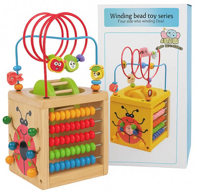 Bextunio Lieveheersbeestje Houten Activiteitenblok – Educatief Speelgoed voor Peuters, 5-in-1 – Kralenbaan & Lieveheersbeestje Design, Perfecte cadeau voor kinderen