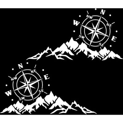 Autosticker 2 STUKS Bergavonturiers Kompas Grafische Decoratie Rv Camper Vrachtwagen Vrachtwagen Deur Taillelijn Motorkap Sticker, 56*30CM M 56X30CM wit