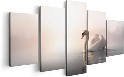 Artaza Canvas Schilderij Vijfluik Zwaan in het Water tijdens de Mist - 100x50 - Foto Op Canvas - Canvas Print