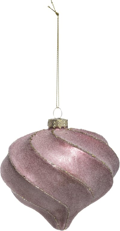 JJA - Kerstbal in druppelvorm met roze en gouden spiralen 10 cm met glitters