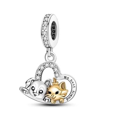 Fler® | Bedel | Past op populaire bedel armbanden (standaard-3mm) | armbandbedel | Hond & Kat Hartje Bedel | Hangbedel Charm | 925 sterling zilver | Transparante | Armband Kraal | Vriendschap, Verjaardagsgeschenk, Cadeau | Valentijn kado