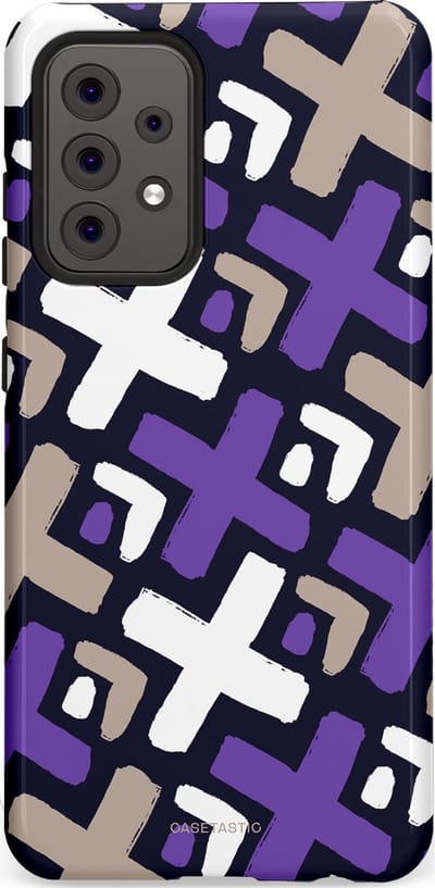 Casetastic hoesje geschikt voor Samsung Galaxy A52 (2021) 5G / Samsung Galaxy A52 (2021) 4G - Dubbellaagse bescherming - Fresh Paars Witte X's - Fashion Case - Donkerblauw Zilver Lavendel Wit