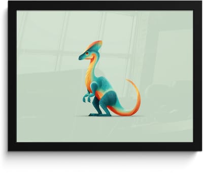 Poster in lijst - Fotolijst 40x30 cm - Posters - Staart - Dino - Minimalistisch - Blauw - Posterlijst zwart - Decoratie - Wanddecoratie woonkamer - Muurdecoratie slaapkamer