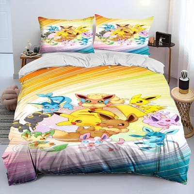 3D Cartoon Pikachu Pokemon Monster Dekbed Beddengoed Set Dekbedovertrek Bed Set Dekbedhoes Kussensloop Queen Beddengoed Set Volwassenen Kinderen AU Single(140*210cm)3pcs