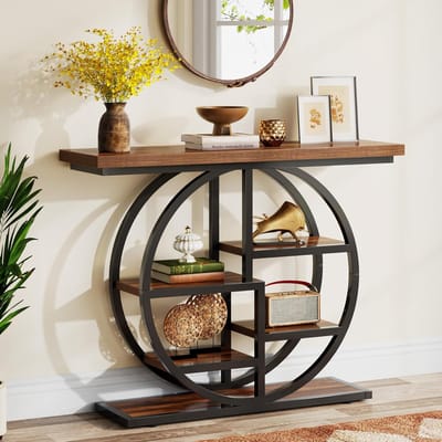 Tribesigns Consoletafel - Sidetable - Console - Haltafel - Metaal/Hout - Bruin - Industrieel - 105 x 30 x 80 cm - Console Tafel voor Hal, Woonkamer, Entree