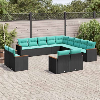 vidaXL - 13-delige - tuinbankset - met - kussens - van - zwart - polyrotan