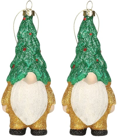 Home and Styling kersthanger gnome/dwerg/kabouter - 2x - kunststof - 12,5 cm - kerstversiering