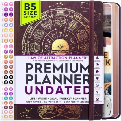 Ongedateerde Life Planner voor Productiviteit en Geluk | 12-Maanden Planner met Bevestigingsstickers en To-Do Lijsten