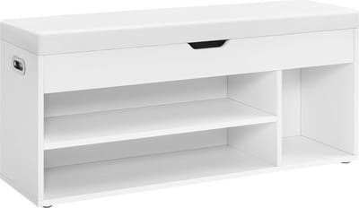 VASAGLE LHS130W14 Gevoerde schoenenbank Opbergbank 3 compartimenten Verborgen opbergplanken voor woonkamer Entree Slaapkamer Belasting 150 kg Wolkwit