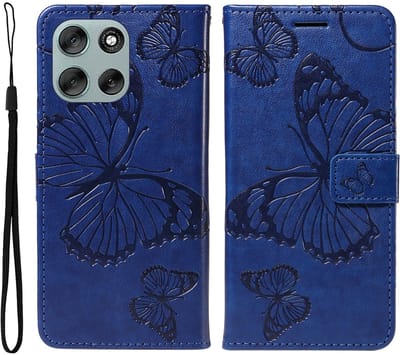 Coverup Hoesje - Geschikt voor Motorola Moto G56 Hoesje - Coverup Vlinders Book Case - Blauw