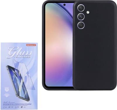 Soft Back Cover Hoesje Geschikt voor: Samsung Galaxy A35 Silicone Zwart + 1X Tempered Glass Screenprotector - ZT Accessoires