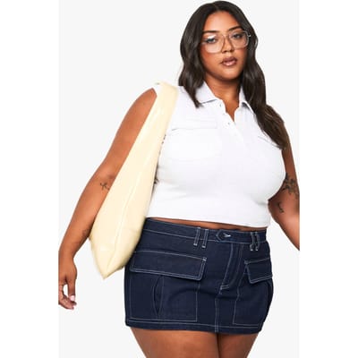boohoo Dames Plus Top met kraag en geribbelde utility-look | Asgrijs | Maat: 44
