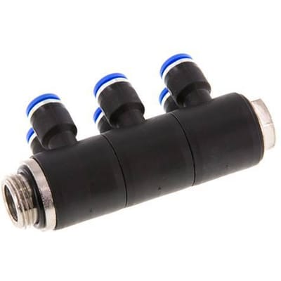 6mm x G3/8'' 6-way Manifold Messing/PA 66 Insteekfitting Buitendraad Draaibaar NBR