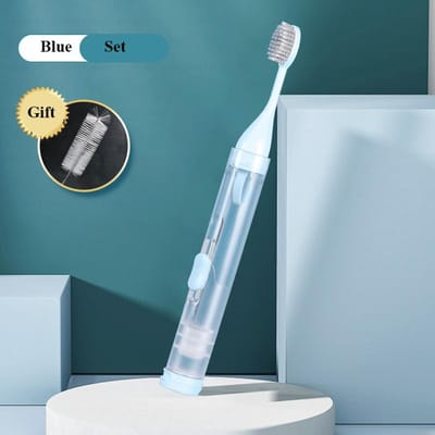 1PC Draagbare Opvouwbare Tandenborstel Reizen Tandenborstel Set Creatieve Tand Schoon Gereedschap Kan Tandpasta Vasthouden blauw