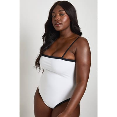boohoo Dames Buikcontrolerend Badpak Met Contrasterende Vierkante Hals | Wit | Maat: 44