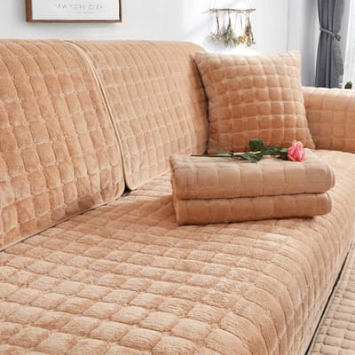Oulylan Effen Kleur Antislip Bankhoes Verdikken Zacht Pluche Bankkussen Handdoek voor Woonkamer Meubeldecoratie Hoeslakens Bank C 90-120cm brown