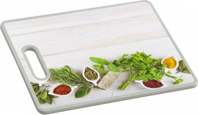 Snij- en Serveerplank - Afm. 38 x 30x 1.2 Cm - Kunststof - Motief: Herbs and Spices