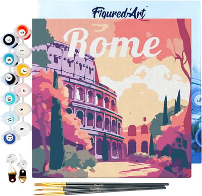Figured'Art Mini Schilderen op Nummer Volwassenen 20x20cm met lijst Reisposter Rome - Klein Formaat Creatieve Hobby Kit DIY Art Nummer Compleet