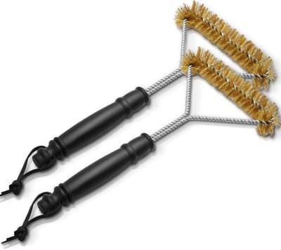 Triangulaire Grillborstel van 30,5 cm van Messing voor het Schoonmaken van Grillroosters, Geschikt voor Gas- en Houtskoolbarbecues en Gietijzeren Grillaccessoires