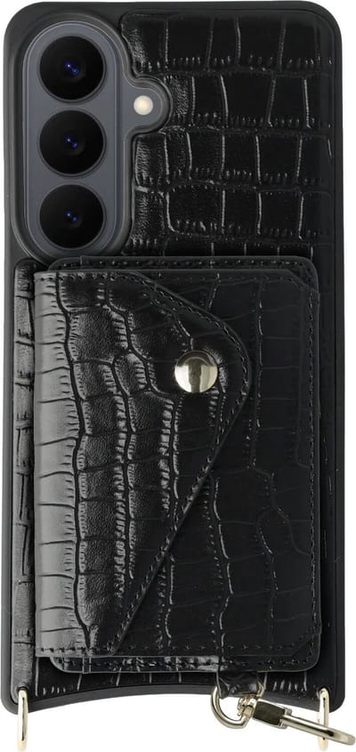 AVY Leren Hoesje Geschikt voor Samsung Galaxy S26 | Met Magnetische Kaarthouder | Compatibel met MagSafe | Leather Case met Wallet | Croco Zwart
