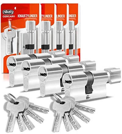 Profielcilindersloten 30/30 - Set van 4 - Inclusief 10 Sleutels - Deurslot Knopcilinder - Lengte 60 mm
