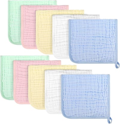 Baby mousseline spuugdoeken 10 stuks - 100% katoenen washandjes voor pasgeborenen - grote zachte ademende badhanddoeken