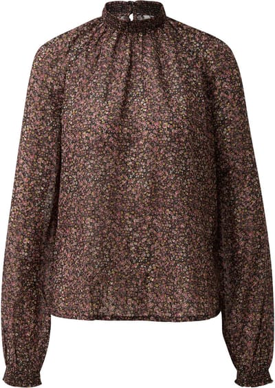 Dames blouse met all-over print en gerimpelde hoge kraag QS