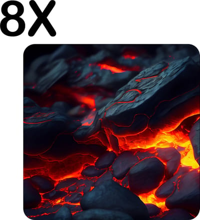 Luxe Placemat - Stenen in Lava - Set van 8 Placemats - 50x50 cm - 2 mm dik Vinyl - Anti Slip - Afneembaar