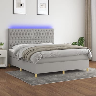 vidaXL - Boxspring - met - matras - en - LED - stof - lichtgrijs - 160x200 - cm