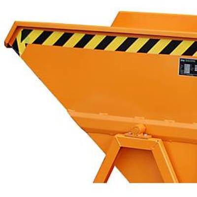 Snippergoot Bauer SKS 400, staal, oranje, B 1220 x D 1050 x H 1115 mm, 400 l, tot 1000 kg, rollen, aftapkraan, handmatige kiepinrichting