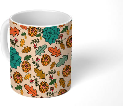 Mok - Koffiemok - Herfst - Bloemen - Patronen - Mokken - 350 ML - Beker - Koffiemokken - Theemok