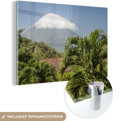 ® Glasschilderij 180x120 cm - Schilderij acrylglas - Wolk op de vulkaan op het eiland Ometepe - Foto op glas - Muurdecoratie woonkamer - Wanddecoratie slaapkamer - Schilderijen