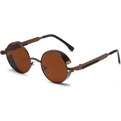 Lunettes de soleil de style Punk Steam en métal, lunettes de soleil rondes rétro à la mode Steampunk brown