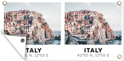 Schuttingposter Italië - Huizen - Berg - 200x100 cm - Tuindoek