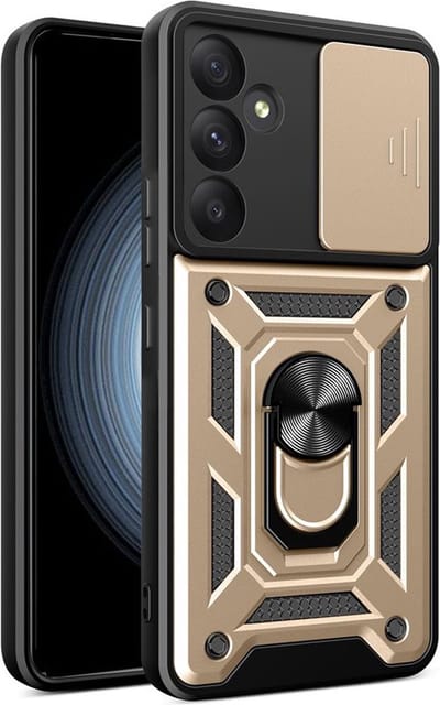 MobyDefend Hoesje - Geschikt voor Samsung Galaxy A35 - Pantsercase Met Draaibare Ring - Goud