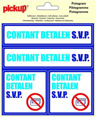 Pickup Pictogram 15x15 cm 4 op 1 - Contant betalen svp geen card
