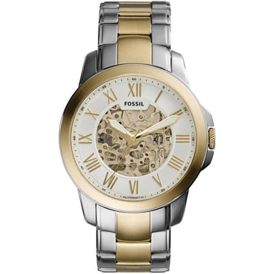 Montre Fossil Grant Automatique Squelette Cadran Blanc Bracelet Bicolore Acier pour Homme - ME3112 beige