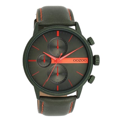OOZOO Timepieces - Bos groene OOZOO horloge met bos groene leren band - C11227