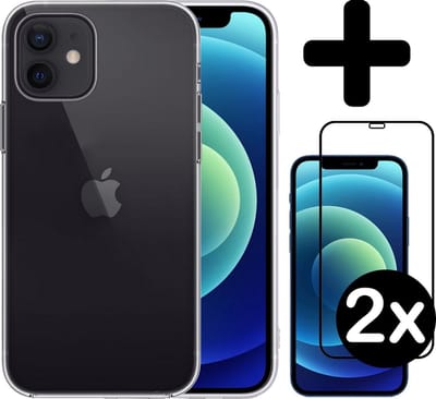 Hoesje - Met 2x Screenprotector - Geschikt voor Apple iPhone 12 - Sterk & Shockproof - Telefoon Hoes - Back Cover - Siliconen Case - Telefoonhoes - Transparant