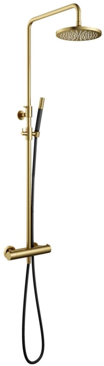 Hotbath Cobber SDS9 opbouw regendoucheset met staafhanddouche en 20cm ronde hoofddouche aan glijstang geborsteld messing PVD