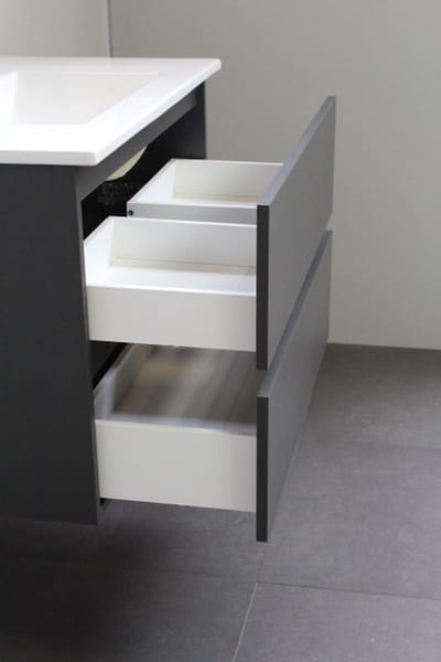 Basic Bella Badkamermeubelset - 100x55x46cm - 1 wasbak - Acryl - Wit - 1 kraangat - Wandspiegel zonder verlichting - Melamine Antraciet mat