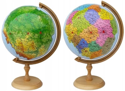 Poolse Wereldbol 32cm 2-in-1: Fysiek & Administratief op Houten Voet