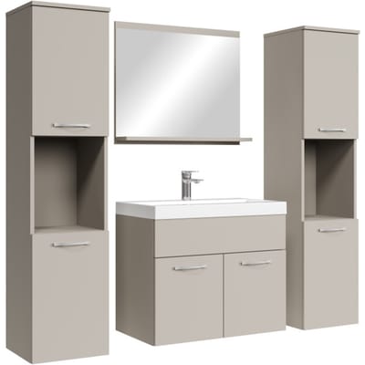 Badplaats Badkamermeubel Set Montreal XL 60 x 35 cm – Beige – Badmeubel met Spiegel en Zijkasten
