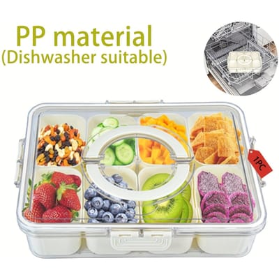 1 stuks Draagbare Snackcontainer Lunchbox met Deksel en Handvat Scheidingslade voor het Bewaren van Snacks Picknick Voedselcontainer, Koelkast Vershouddoos beige