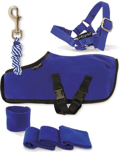 Crafty Ponies fleece SET BLAUW deken, bandages, halster & halstertouw