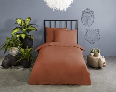Good Morning dekbedovertrek effen kleur - 1 persoons 140x200/220 cm - Terra - 100% Katoen renforce