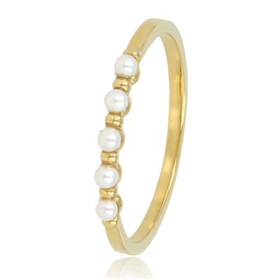 My Bendel - Minimalistische Goudkleurige Ring met Kleine Witte Parels - Minimalistische Goudkleurige Ring - Kleine Witte Parels - met Luxe Cadeauverpakking | Sieraden Voor Dames | Maat 16.00 Mm / Maat 50